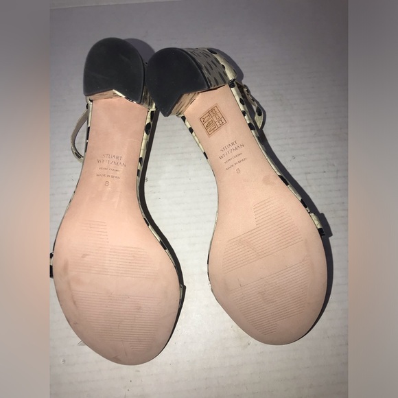 NWOB Stuart Weitzman Nearlynude Cream Dot Spotted Snake Ankle Strap Heels Sz 8 - Picture 8 of 11